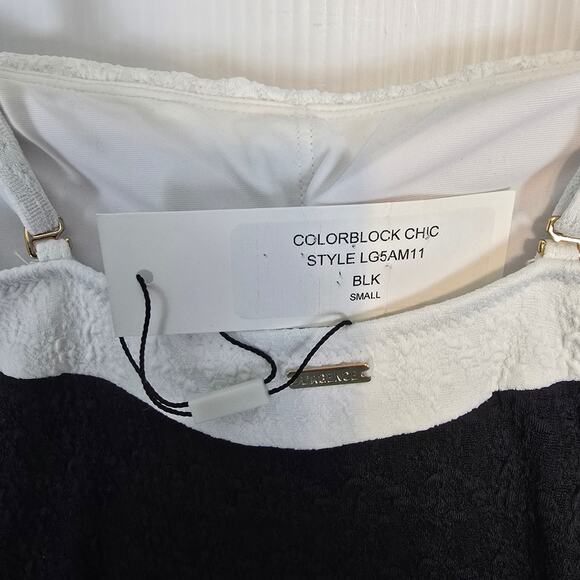 L'Agence Tory Bandeau One Piece Swimsuit Black White Gold Buttons S NEW - Picture 10 of 13